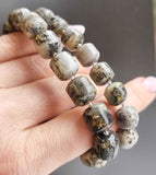 Milky Fossil Amber Barrel Beads Stretch Bracelet