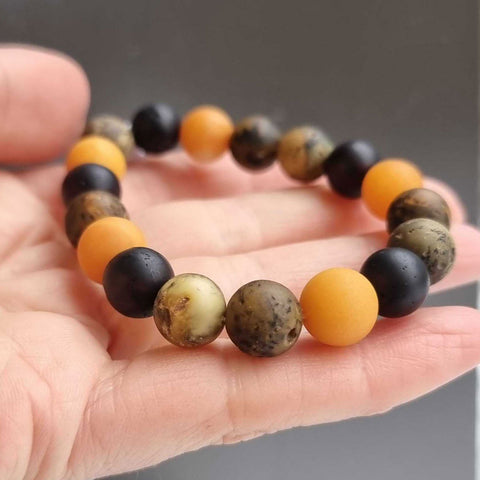 Multi-Color Amber Round Beads Stretch Bracelet