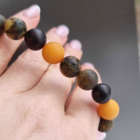 Multi-Color Amber Round Beads Stretch Bracelet