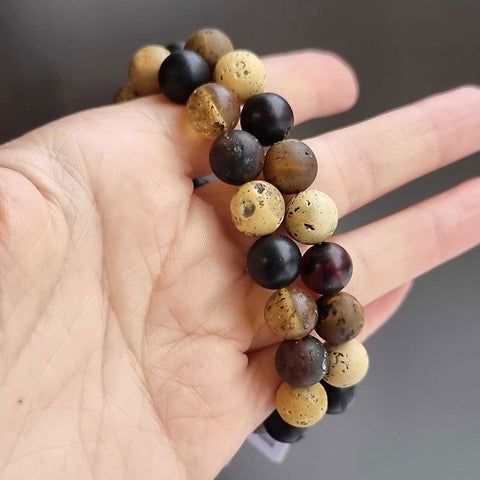 Multi-Color Amber Round Beads Stretch Bracelet