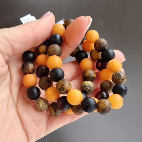 Multi-Color Amber Round Beads Stretch Bracelet