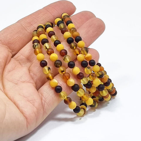 Multi-Color Amber Round Beads Stretch Bracelet