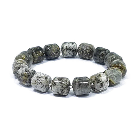 Milky Fossil Amber Barrel Beads Stretch Bracelet