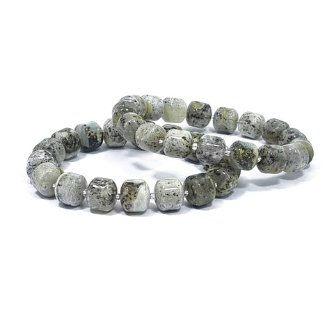 Milky Fossil Amber Barrel Beads Stretch Bracelet
