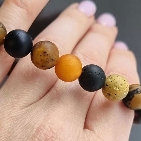 Multi-Color Amber Round Beads Stretch Bracelet