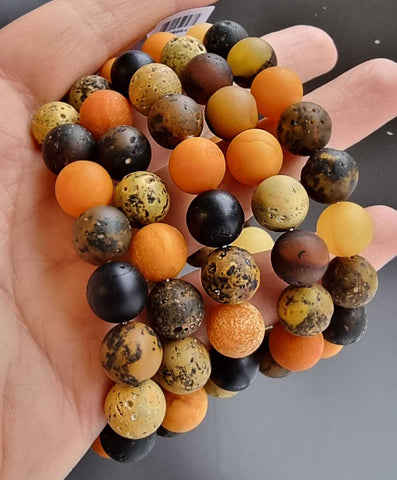 Multi-Color Amber Round Beads Stretch Bracelet