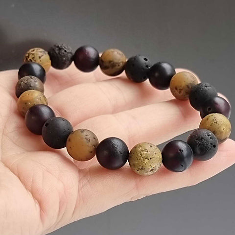 Multi-Color Amber Round Beads Stretch Bracelet