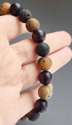 Multi-Color Amber Round Beads Stretch Bracelet