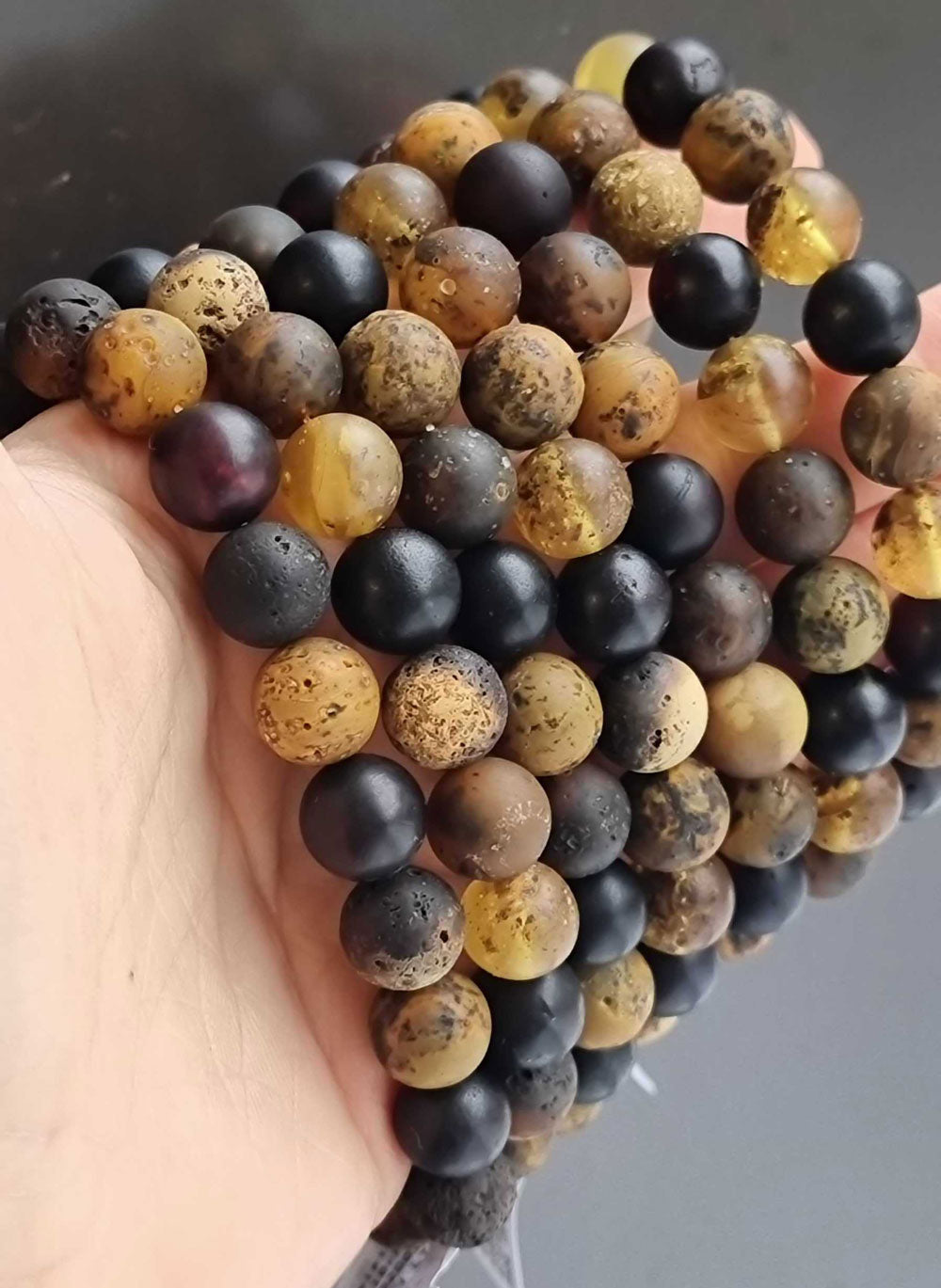 Multi-Color Amber Round Beads Stretch Bracelet