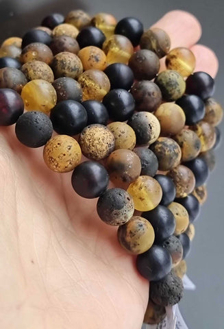 Multi-Color Amber Round Beads Stretch Bracelet