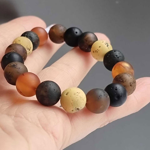 Multi-Color Amber Round Beads Stretch Bracelet