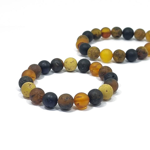 Multi-Color Amber Round Beads Stretch Bracelet