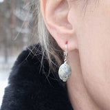 Milky Fossil Amber Olive Dangle Earrings Sterling Silver