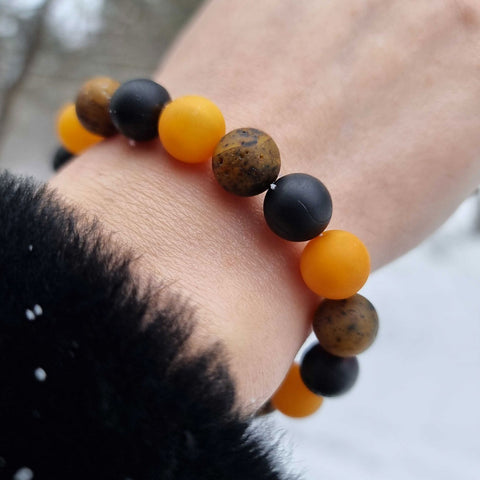 Multi-Color Amber Round Beads Stretch Bracelet