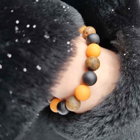 Multi-Color Amber Round Beads Stretch Bracelet