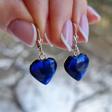 Blue Amber Heart Dangle Earrings Sterling Silver