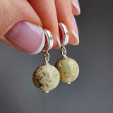 Milky Fossil Amber Round Dangle Earrings Sterling Silver