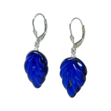 Blue Amber Leaf Dangle Earrings Sterling Silver