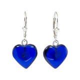 Blue Amber Heart Dangle Earrings Sterling Silver