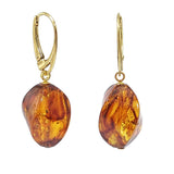 Cognac Amber Twisted Olive Dangle Earrings 14K Gold Plated