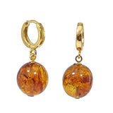 Cognac Amber Olive Dangle Earrings 14K Gold Plated