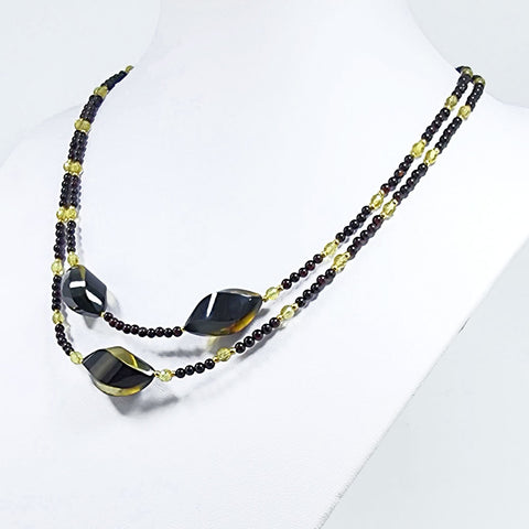 Multi-Color Amber Twisted Olive & Round Beads Necklace