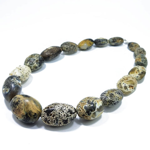 Milky Fossil Amber Big Nugget Beads Necklace Sterling Silver