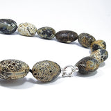 Milky Fossil Amber Big Nugget Beads Necklace Sterling Silver