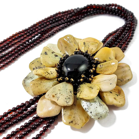 Multi-Color Amber Flower Necklace 14K Gold Plated