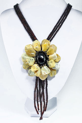 Multi-Color Amber Flower Necklace 14K Gold Plated