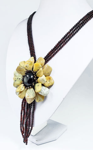 Multi-Color Amber Flower Necklace 14K Gold Plated