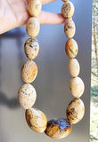 Milky Fossil Amber Free Shape Olive Beads Necklace Sterling Silver