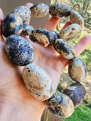 Milky Fossil Amber Big Nugget Beads Necklace Sterling Silver