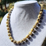 Milky Fossil Amber Olive Beads Necklace Sterling Silver