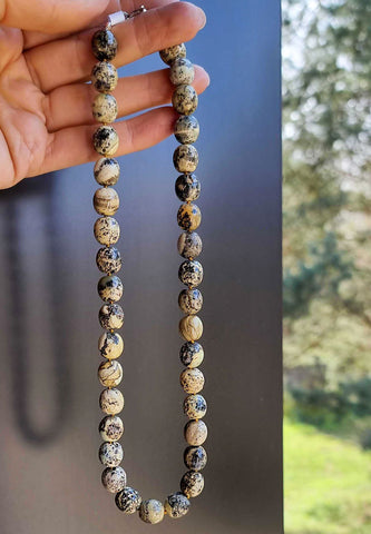 Milky Fossil Amber Olive Beads Necklace Sterling Silver