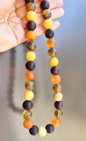 Multi-Color Amber Round Beads Necklace Sterling Silver