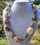 Milky Fossil Amber Big Nugget Beads Necklace Sterling Silver