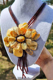 Multi-Color Amber Flower Necklace 14K Gold Plated