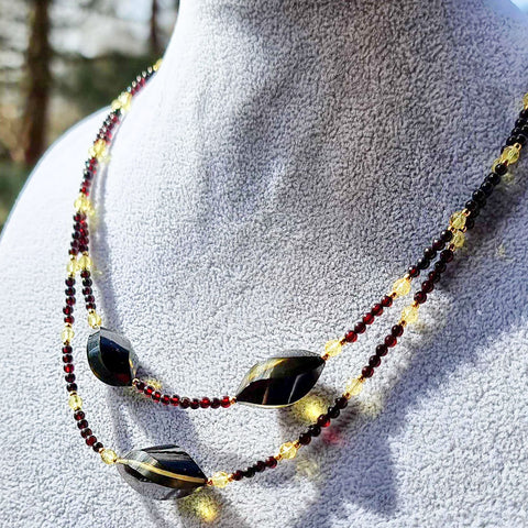 Multi-Color Amber Twisted Olive & Round Beads Necklace