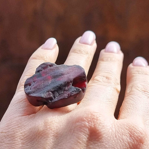 Cherry Amber Slab Adjustable Ring Sterling Silver