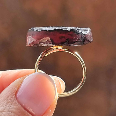 Cherry Amber Slab Adjustable Ring Sterling Silver