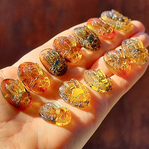 Fossil Amber Carved Bee Cabochons