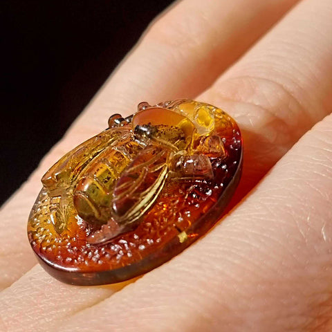 Fossil Amber Carved Bee Cabochons