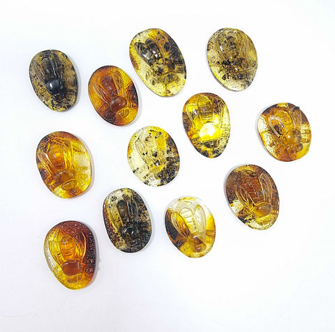 Fossil Amber Carved Bee Cabochons