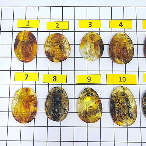 Fossil Amber Carved Bee Cabochons