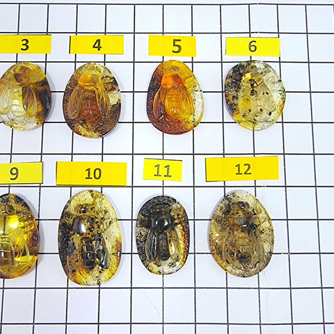 Fossil Amber Carved Bee Cabochons