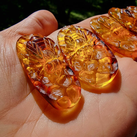 Cognac Amber Carved Bee On Honeycomb Cognac Cabochon