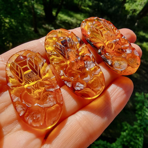 Cognac Amber Carved Bee On Honeycomb Cognac Cabochon