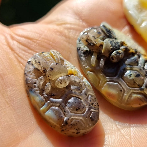 Milky Amber Carved Bee On Honeycomb Cognac Cabochon