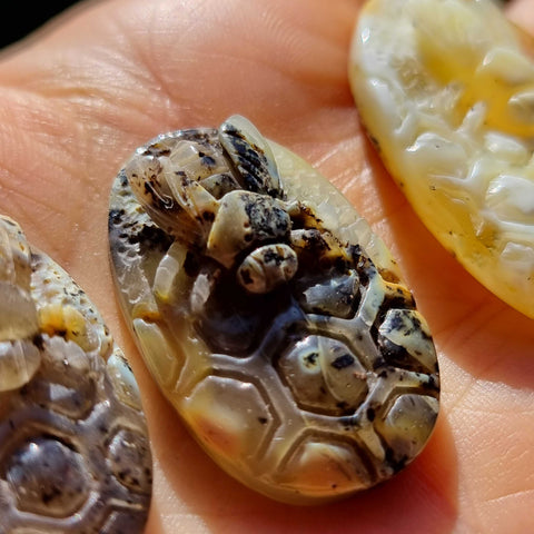 Milky Amber Carved Bee On Honeycomb Cognac Cabochon